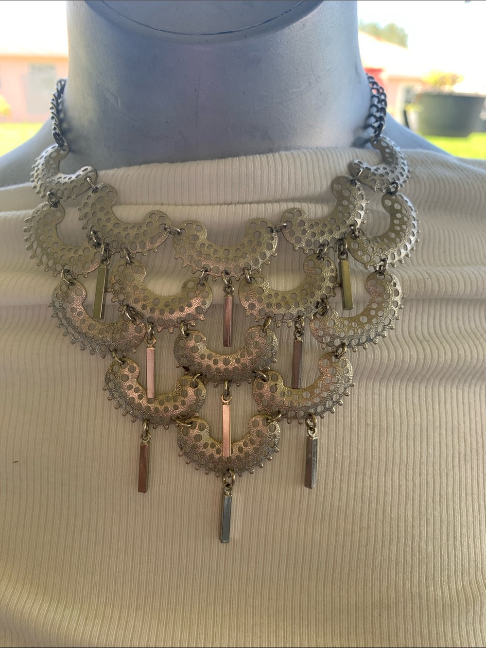 Silver Layered Statement Necklace - Women Jewelry